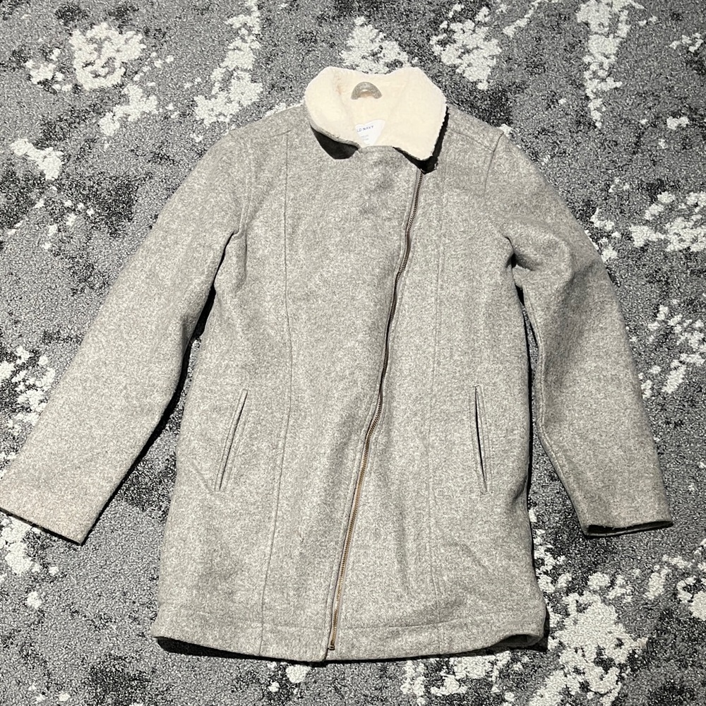 Old Navy Gray Boucle & Sherpa Jacket with Cream Collar